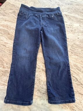 Lee Slimming Fit Pull On Jeans Medium Dark Wash Stretch Denim Comfort Waist 6